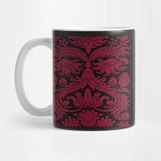 Dark Red on Black Gothic Royal Medieval Damask Scrolls Mug